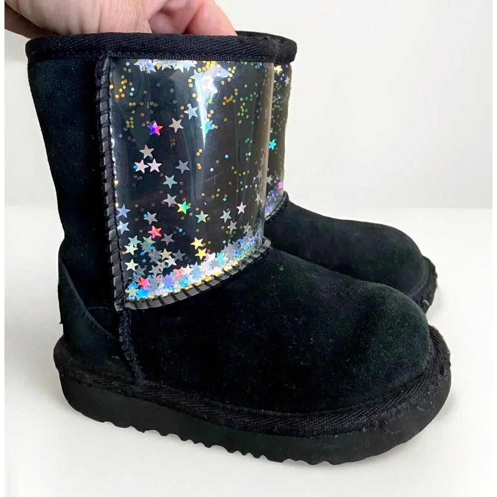 UGG Classic II Clear Glitter Boots Black Size 7 Toddler‎ Girls Kids Star Shoes